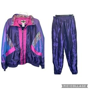 New Vintage Outbrook Women's Large  2pc Set Purple Pink Tracksuit Windbreaker